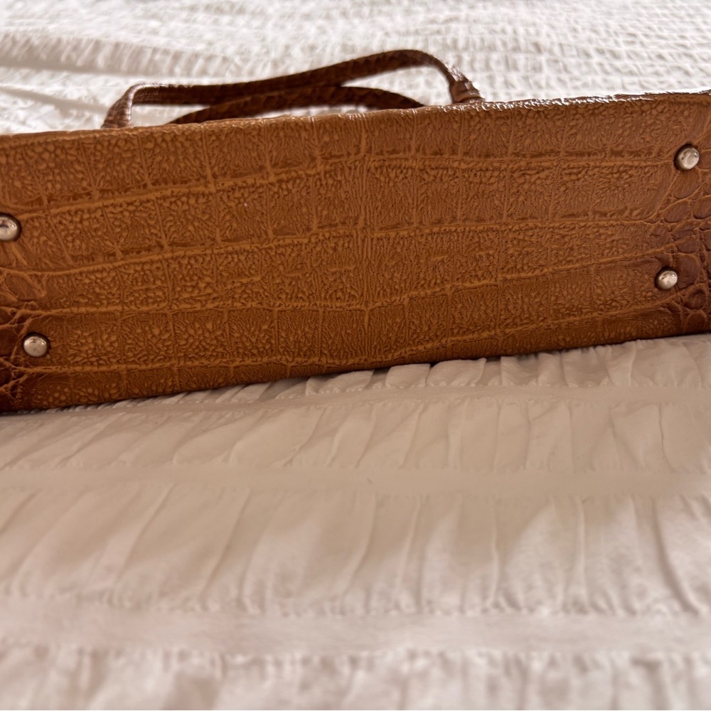 Tan Croc-Embossed Satchel Handbag - vintage Rieke - Picture 2 of 12